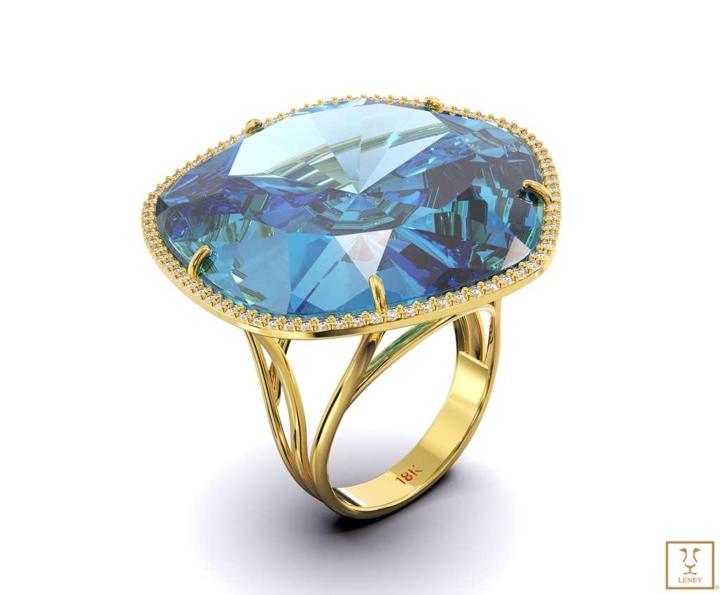 ANILLO TOPAZIO AZUL IRREGULAR