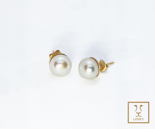 [1431W6] ARETE PERLA BLANCA BOTON