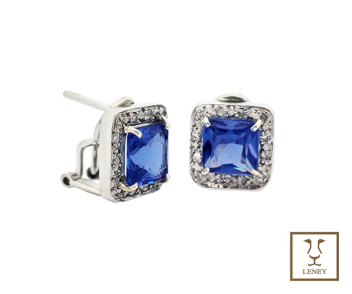 [1070W12] ARETE CUADRADO TANZANITA CON MARCO