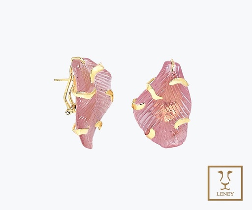 [1474W2] ARETE HOJA QUARZO ROSA